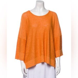 Eskandar Bright Orange Linen Blend 3/4 Sleeve Sweater Top Size O/S One Size